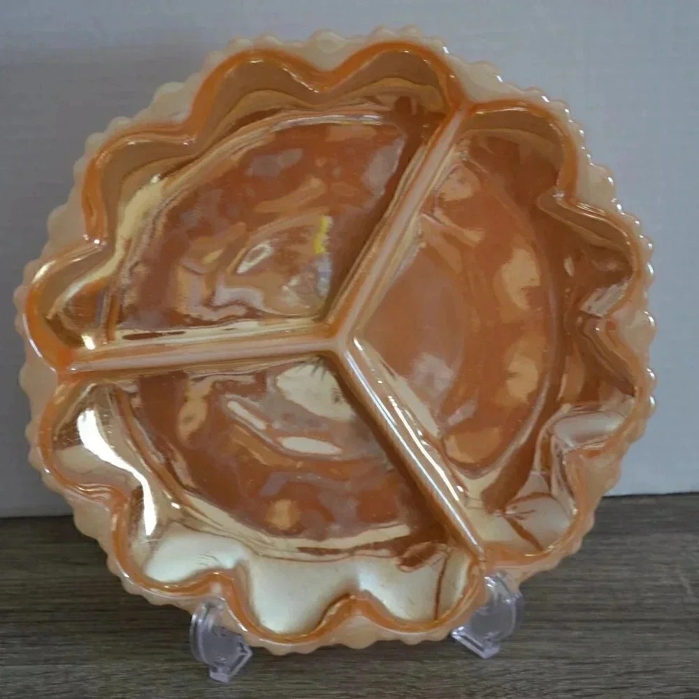 Vtg Fire King Peach Luster divided dish